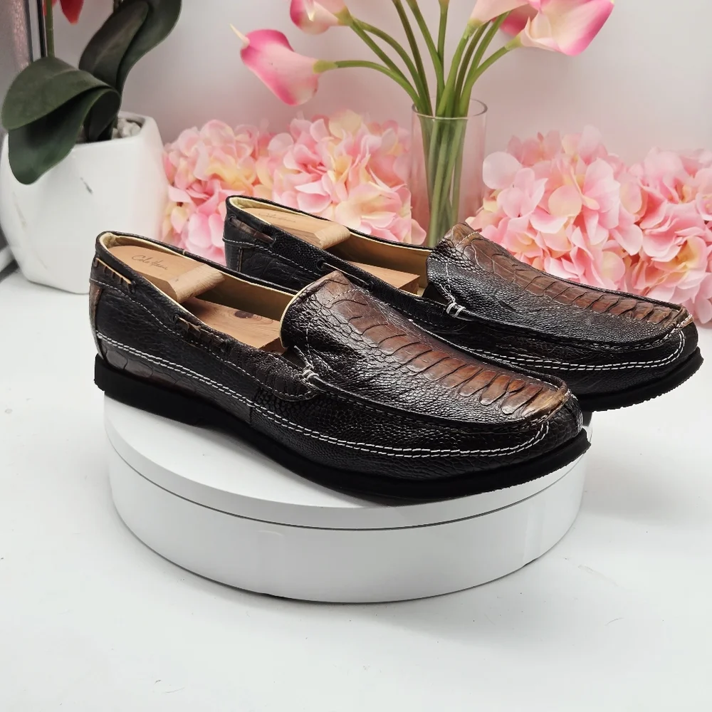 Men’s Ostrich Leather Slip-On Loafers – Size 12 – Brown – Veal Leather Lining